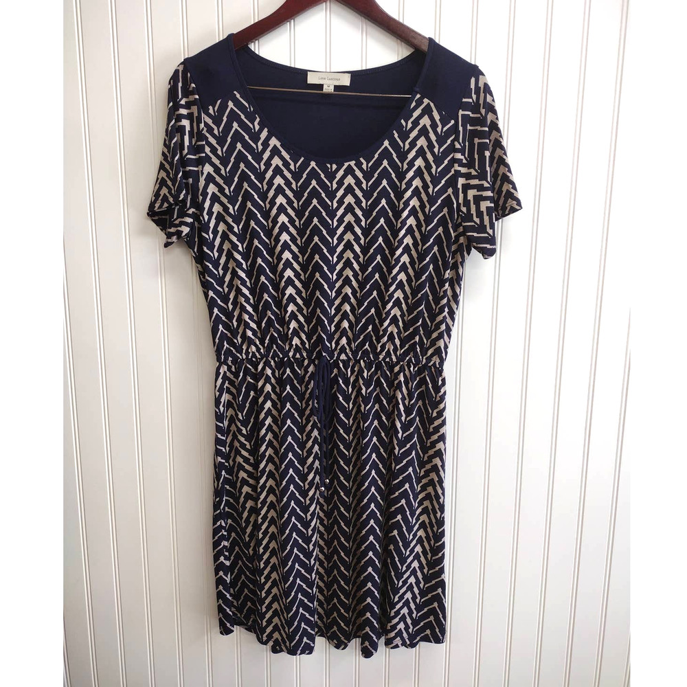 Love Luscious Navy and Tan Chevron Dress Size Med.